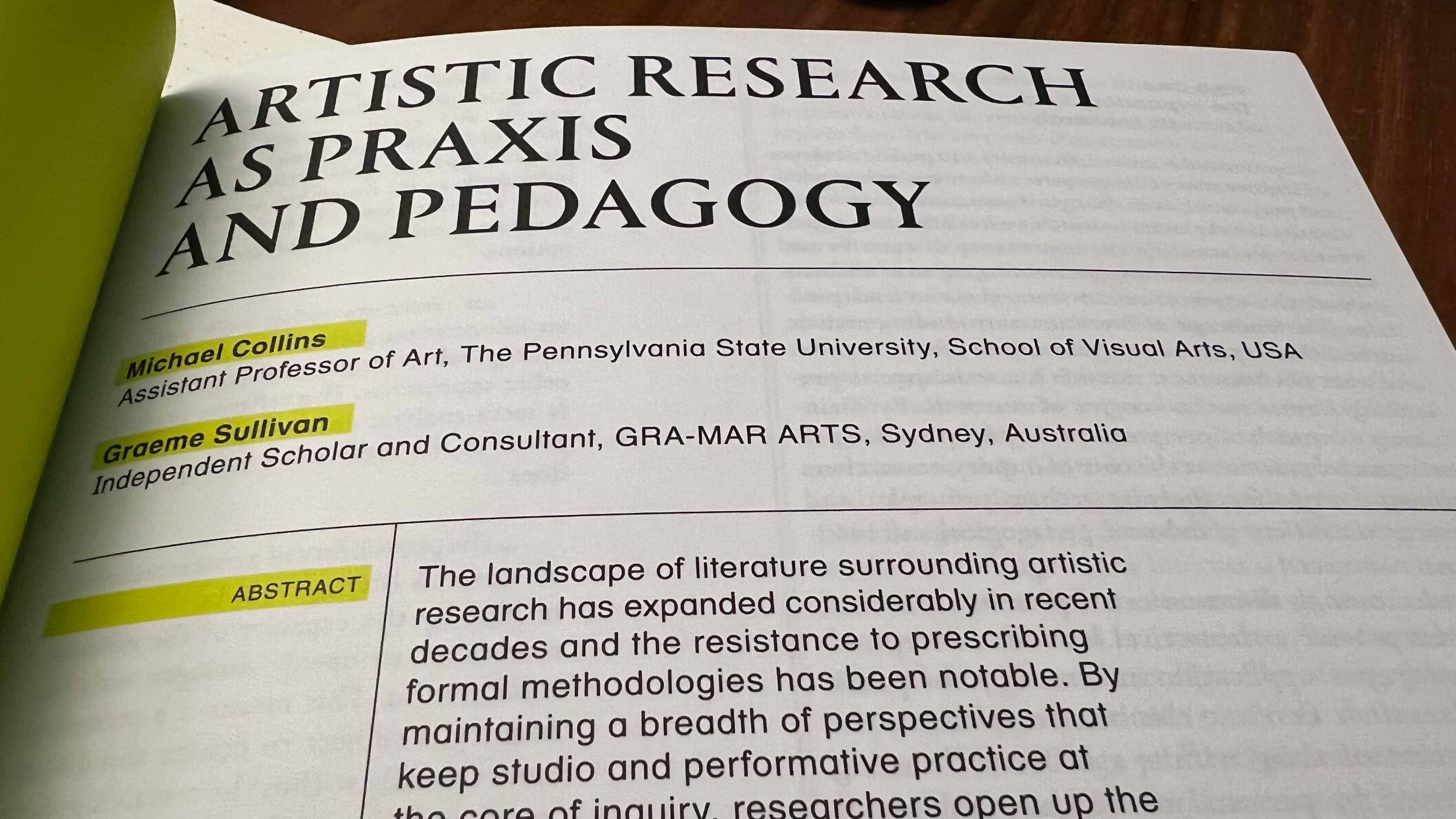 Artistic Research as Praxis and Pedagogy