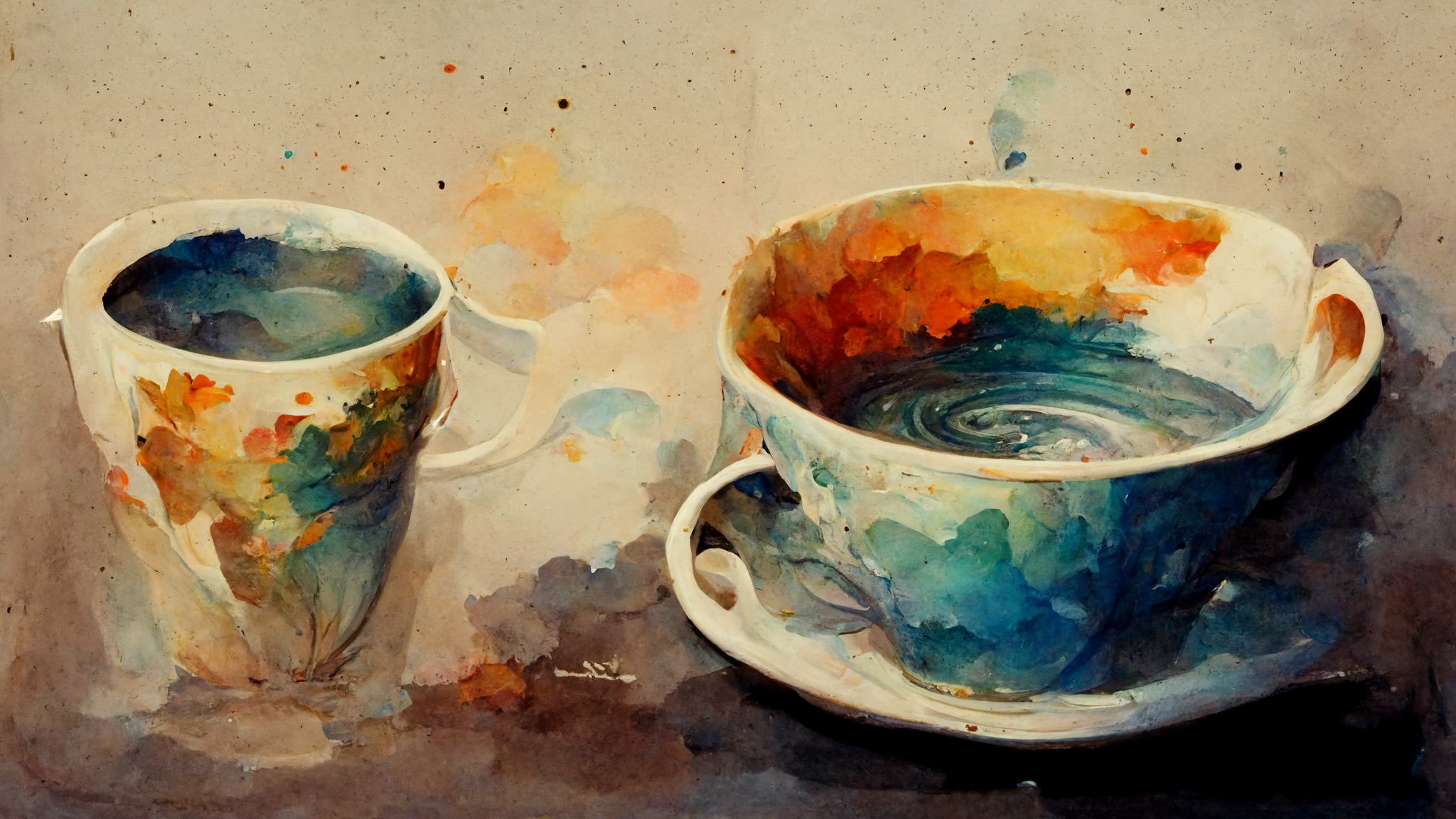 A water painting of cups generate by MidJourney